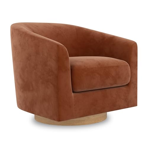 Image of Swivel Accent Chair, Upholstered Modern Barrel-Curved Arm Chair, Velvet Fabric Comfty Sofa Reading Chair with Solid Wood Base for Living Room, Bedroom, Club, Burnt Orange