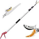 Pruner à arbre extensible, BaiYouMei 4 à 7 FT Trimeur d'arbre télescoping, 2 en 1 Pôle télescopique Pruner et scie, Picker de fruits à manches longues Couper et tenir Prunier