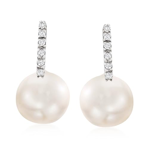 Ross-Simons 8mm Cultured Pearl Earrings With Diamond Accents in 14kt White Gold