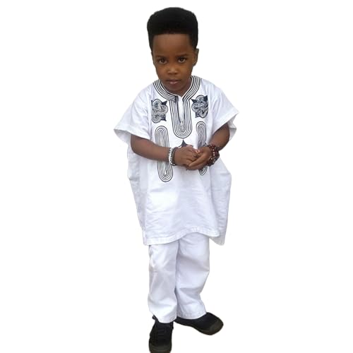 Image of HD African Kids Attire Parent-Child Clothes Sets Traditional Embroidery Dashiki Daddy and Me Outfits