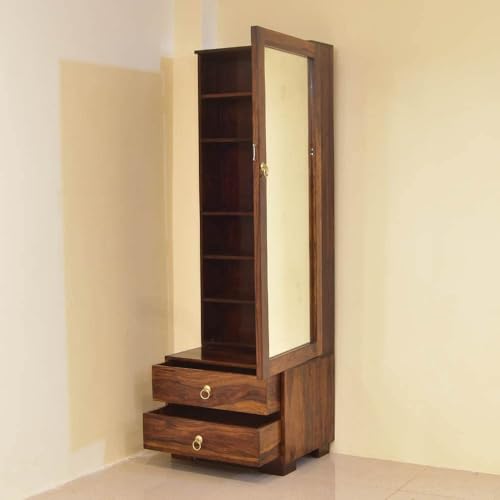 Image of MADE WOOD Solid Sheesham Wood Dressing Table with Mirror | 2 Drawer Storage Makeup Vanity with Shelves | Wooden Dressing Table for Bedroom & Living Room | Honey Finish | Pre-Assembled