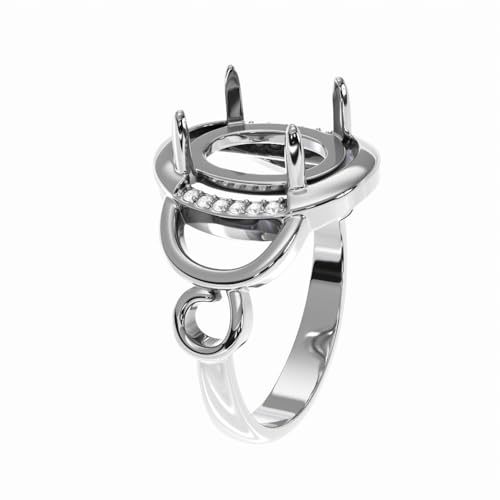 Silver Ring Blank 9x7 mm Halo Cubic Zirconia 925 Fine Jewelry Mounting2