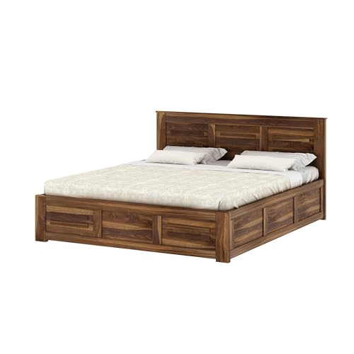 Image of Ganpati Arts Sheesham Wood Swiss Queen Size Bed with Hydraulic Storage | Wooden Double Bed Cot Palang Furniture for Bedroom, Living Room, Hotel, Home (Teak Finish)