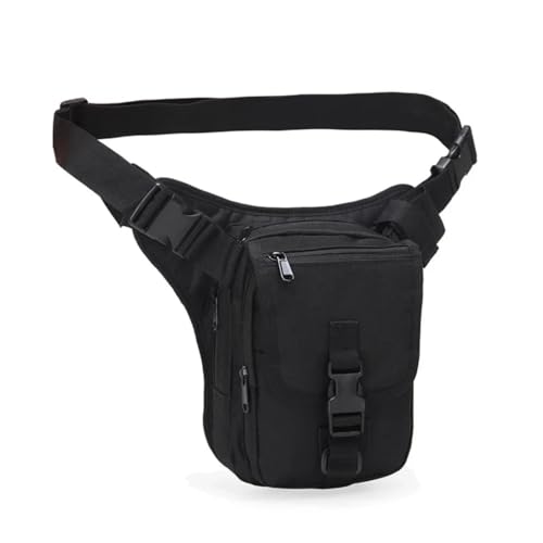 Marsupio tattico da uomo - Borsa da gamba mimetica militare con fondina per pistola | Marsupio impermeabile per escursionismo, caccia, ciclismo (Black)