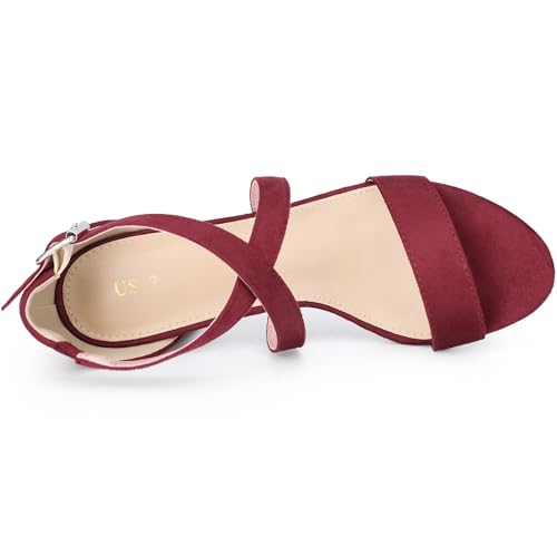 Allegra K Allegra K Women's Crisscross Ankle Strap Burgundy Block Heel Sandals 6 M US