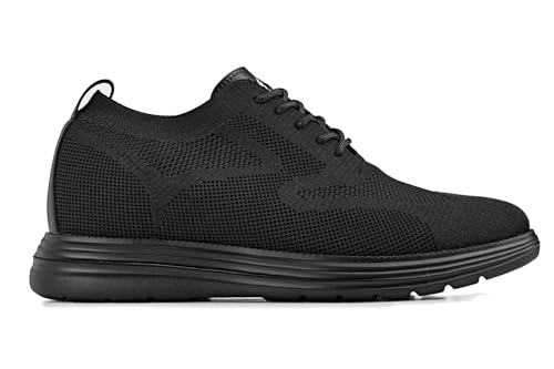 CALTO Men's Invisible Height Increasing Elevator Shoes - Black/Black Sole Ultra Light-Weight Lace-up Knitted Sporty Walker - 2.8 Inches Taller - X2631 - Size 10 D(M) US2