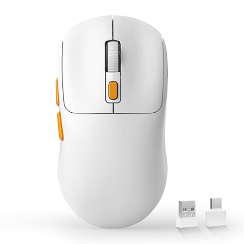 Uiosmuph G01 Wireless Mouse, USB C Rechargeable Ergonomic Computer Mouse, 2.4GHz Optical with USB Receiver & Type C Adapter for Laptop, PC, Mac, Chromebook - White