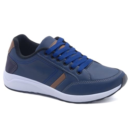 Tênis Sapatenis Masculino de Couro com Palmilha ortopédica, leve e antiderrapante Estilo Casual (Azu
