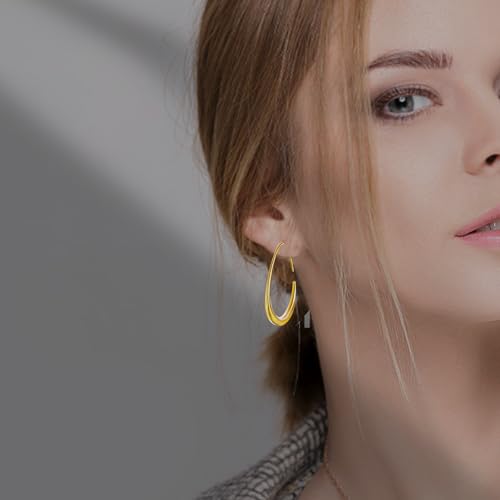 Delicate Teardrop Hoop Earrings for Women - 18k Gold Plated Large Oval Pull-Through Hoops, High Polished Statement Jewelry Gift4