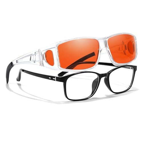 Image of LVIOE Fit Over Blue Light Blocking Glasses for Women Men, Wraparound Wear Over Glasses Reduce Eyestrain Sleep Better LB0311M, Large, A01 Clear