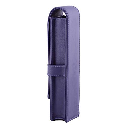Image of DiLoro Leather Double Pen Case Pencil Pouch Holder for Two Fountain Ballpoint Rollerball Pens and Pencils (Violet)