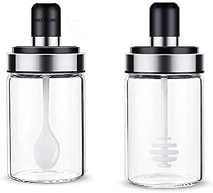 Borosilicate Glass Jar For 1-(Honey Jar), 1-(Spoon Jar) For Storage Jar For Multipurpose Use For Kitchen Container Jar 250Ml (Spoon + Honey, 1), Transparent