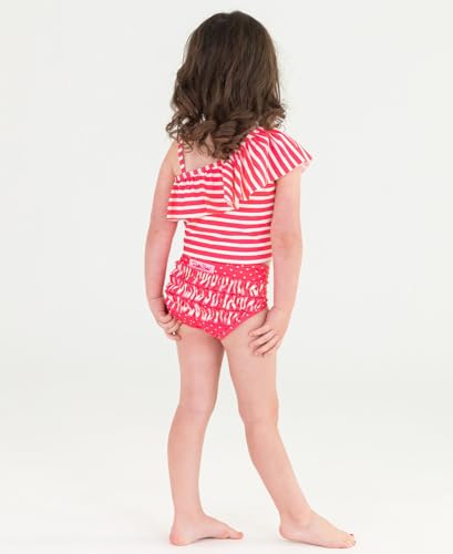 Image of RuffleButts Girls UPF50+ Sun Protection One Shoulder Ruffle Tankini Two Piece Swimsuit
