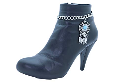 Trendyfashionjewelry Tfj Women Boot Bracelet Western Silver Metal Chain Shoe Ethnic Bling Feather Charm Anklet Turquoise Blue #TOP1
