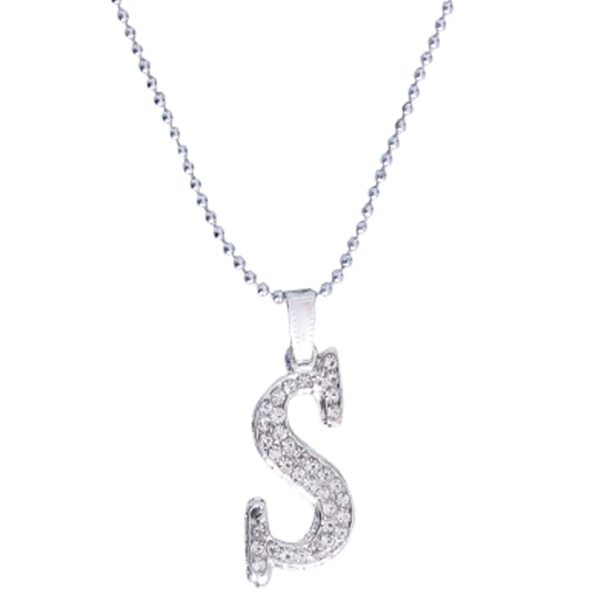 La Belleza Rhodium Plated S Alphabet Letter Chain Pendant Necklace with Stone Studded for Unisex Adult (Men & Women) (B0B4NX276D) Amazon Price History, Amazon Price Tracker