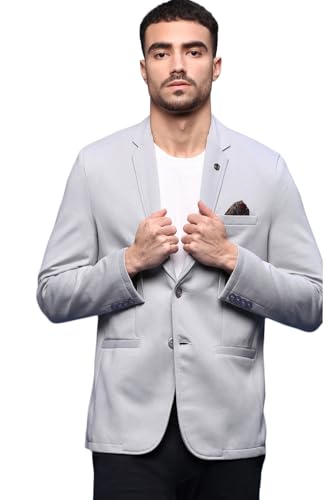 Image of SHOWOFFFF Men Solid Single Breasted Casual Blazer | Notched Lapel Full Sleeves Cotton Blazer for Mens | Slim Fit Regular Length Blazer for Men's