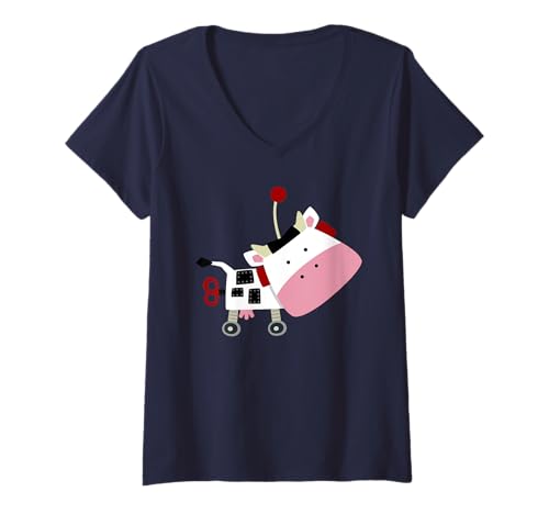 Mujer Vaca Robot Granja Chibi Kawaii Friki Camiseta Cuello V