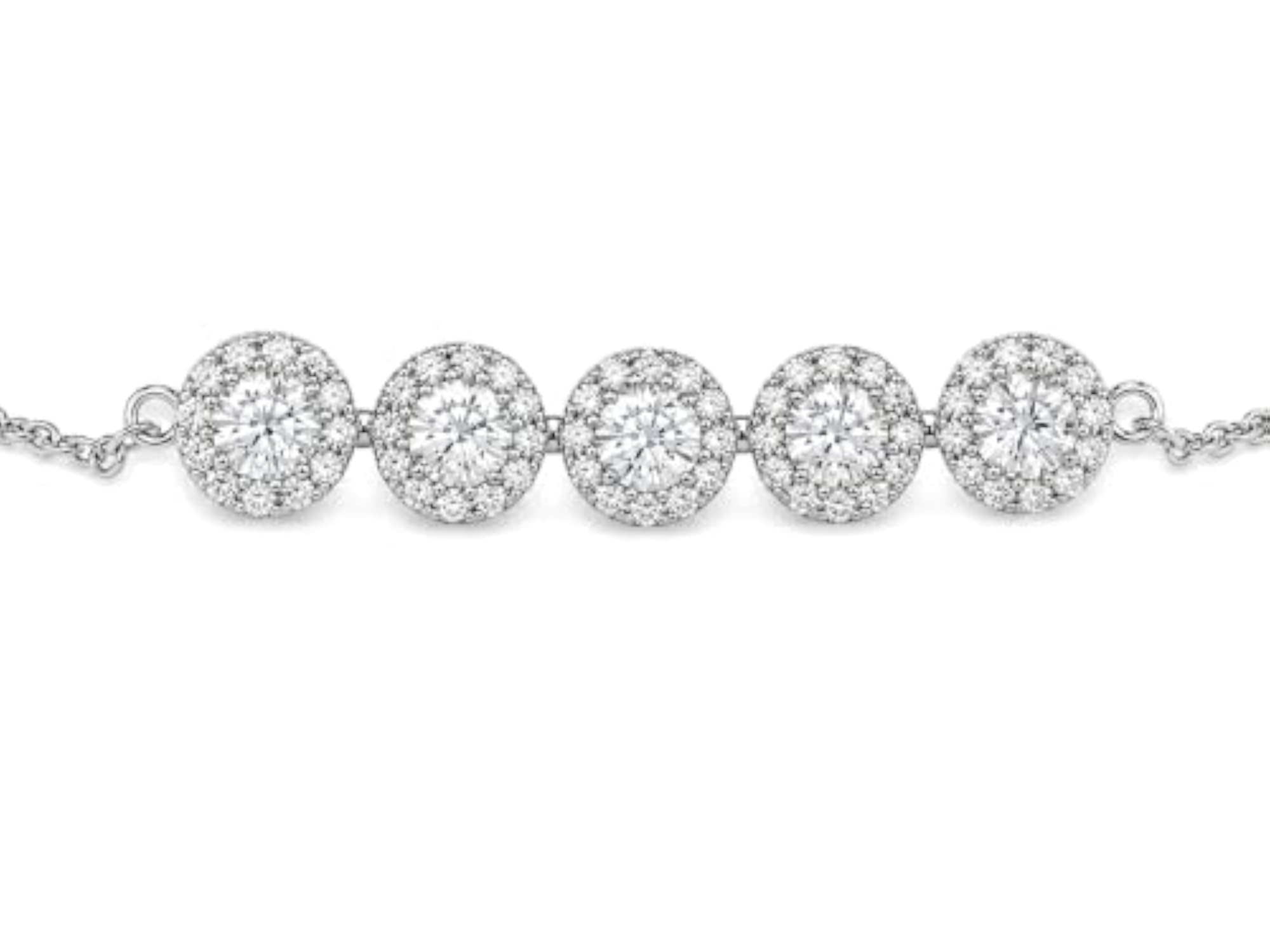 925 Sterling Silver Round Cluster Bracelet, Elegant Gift