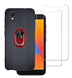 DAMONDY for Alcatel 1 2021 Case 2 Pack Screen Protector Tempered Glass, Alcatel 1 2021 Case,Full Body Defender Shock Protective Kickstand 360 Ring Holder Back Phone Case for Alcatel 1 2021 -Red
