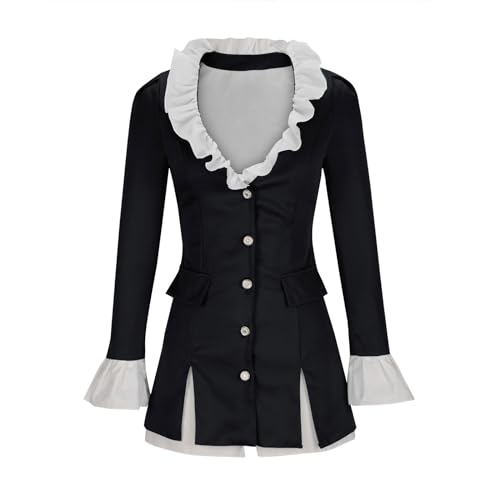 HGps8w Women's Medieval Blazer Dresses, Ruffle Lace Uniform Suit Jacket Victorian Pirate Renaissance Frock Coat3