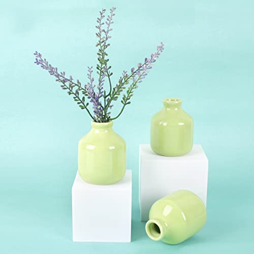 Small Ceramic Vase Set Of 3 Vases For Flowers,Modern Floral Bud Vase Living Room Decor,Boho Vases Bathroom Decor,Table Decor,Home Decoration Cute Flower Vase - Light Green #TOP6