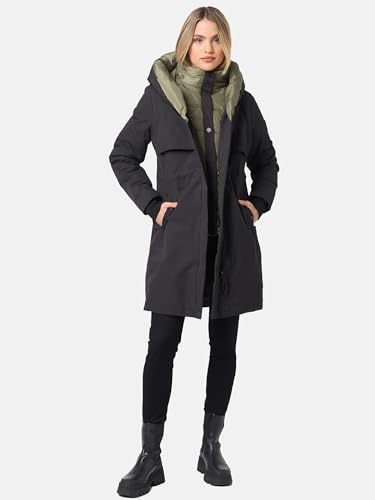 Navahoo Damska długa, ciepła kurtka zimowa, pikowana z kapturem i magnetycznymi elementami Snowelf XS-XXL, czarny, M