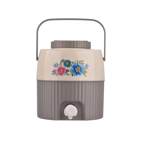 Image of Insulated Plastic Water Jug with Floral Design, 5 litres, Food Grade, BPA Free, Easy to Carry Handle, Green and Cream, Ideal for Office, Travel, Picnic and Kitchen (Brown)