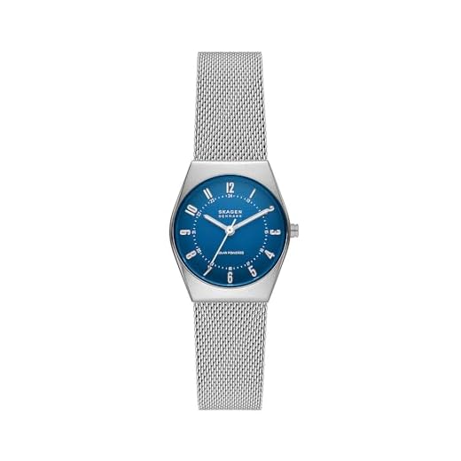 Skagen Grenen reloj para mujer, movimiento Solar con correa de acero o piel, Tono plata y azul, 26MM
