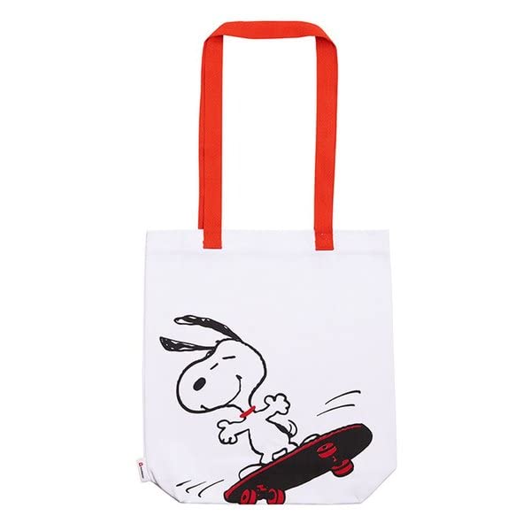 Can Dükkân Bez Çanta - Snoopy Kaykay - (Beyaz gabardin-kırmızı kolon sap)