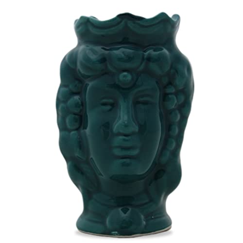 100% Artigianale Generico Testa di moro in porcellana di Capodimonte donna verde petrolio statua regina 11 cm artigianale diffusore per ambiente fatto a mano
