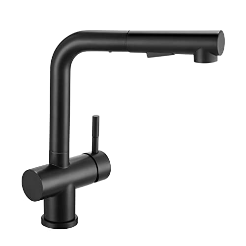 Küchenarmatur Wasserhahn Küche mit ausziehbarer Dual-Spülbrause 360° schwenkbarer Auslauf Hochdruck Standardanschlüsse Schwarz Cover