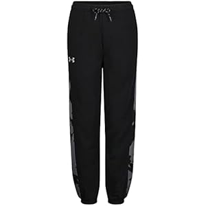 Under Armour Boys’ Outdoor Camo Joggers, Adjustable Drawstring & Cuffed Ankles, Black Plume Wave