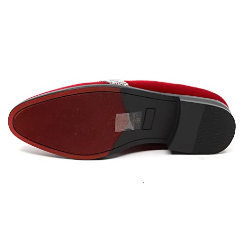 Metrocharm Men's Velvet Smoking Slipper with Rhinestone Embellished Strap Dress Tuxedo Loafer Slip On Shoe SM-104