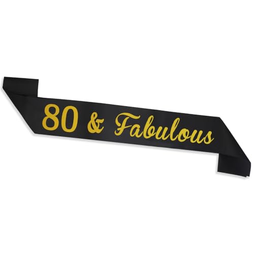 Y3JHFAB Écharpe pour 80e anniversaire Noir et doré 80 & Fabulous pour femme Cadeau d'anniversaire Décorations de fête Accessoires Accessoires Y3JHFAB (80e fabuleux)
