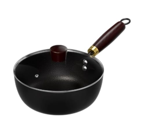 EVREFIN 手作り鉄鍋、高純度鉄フライパン、大容量、コーティングなし、防滴設計、ガスおよび電磁調理器に対応、プロ仕様、家庭用、中華鍋、コーティングの中華鍋フライパン (槌目模様とガラス蓋付き20cmポット+上質な鉄製シャベル)