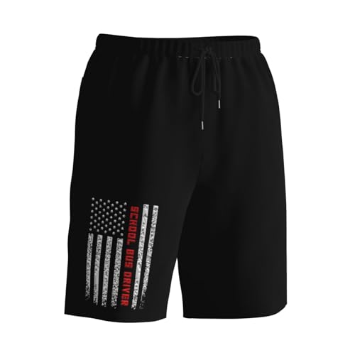School Bus Driver USA Flag Men's Quick-Dry Board Shorts 7" - Swim Trunks Summer Hawaii Beach2