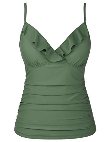 Image of Hilor Women's Tankini Tops Shirred Ruffled Swimsuits V Neck Swimwear Top