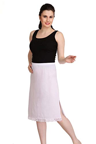 Image of Splash Cotton Rich Regular Skirt Slip for Women - Knee Length - Black & White - L