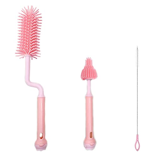 Image of Newmemo Baby Bottle and Nipple Brush Silicone Bottle Brush Bottle Cleaning Brush with Long Rotated Handle for Washing Breast Pumps,Breast Milk Storage Bag,Sippy Cups Sports Bottle, Vase,Glassware