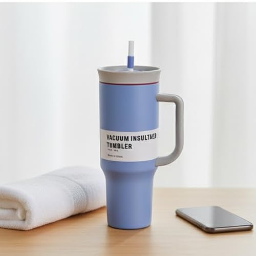 Image of HomeCloud 1200ml Insulated Coffee Tumbler with Lid - Double Wall Travel Mug for Hot & Cold Drinks, Leak-Proof, Durable, Portable, Stylish Stainless Steel Design (Haze Blue)