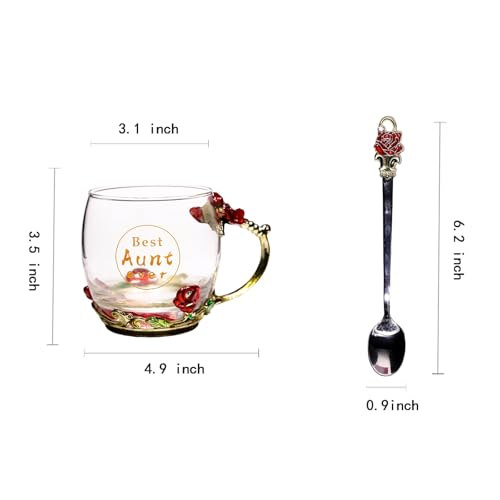 Image of Flower Teacup, (With Spoon + Lid), Fancy Tea Cups, Flower Tea Cup, Gifts for Women,Mother's Day Present，Gift Box. (Aunt, 12 oz)