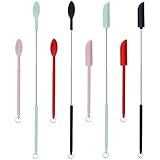 8Pcs Mini Silicone Telescopic Spatula and Scooping Spoon Set Tiny Jar Spatula Adjustable Small Spatulas Reusable Handle Scraper for Kitchen Cosmetic, 4 Colors