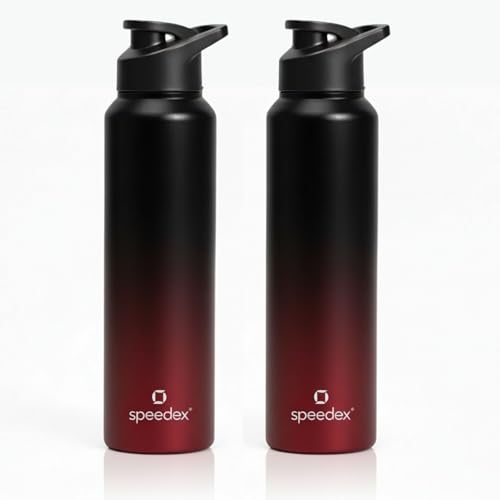 Image of Speedex Stainless Steel Water Bottle 1 Ltr, Leak Proof Sipper Cap, BIS Approved 1000 ml Metal Bottle For Daily, Office, School, Gym, Travel Use for Men, Women, Kids, Adults, Black Wine, Set of 2