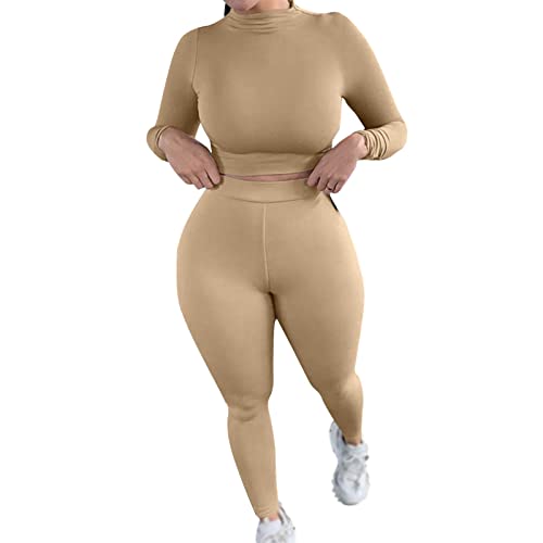 Conjunto de leggings de treino feminino com gola rolê e blusa combinando para academia, roupas casua