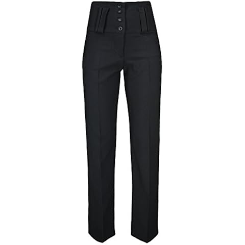 Lovetoenvy Womens Girls Black HIGH Waist Trousers Quality School Work Straight Leg Pants 6-14 (UK-16, Black) Cover
