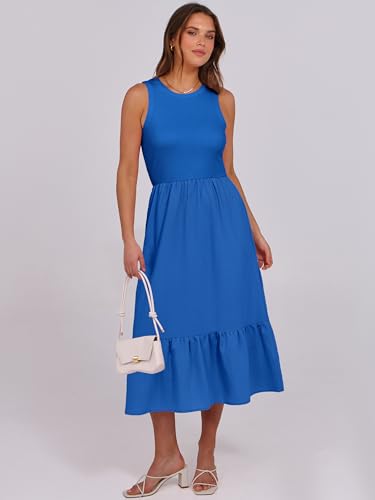 Image of ANRABESS Women Midi Dresses 2026 Summer Casual Sleeveless Sundress High Neck Tank Top Racerback Flowy Beach Dress & Pockets