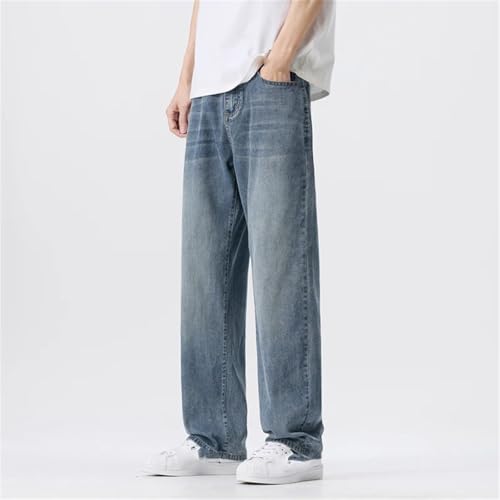 Men's Washed Straight Jeans, Summer Button-Down Slim Wide-Leg Pants3