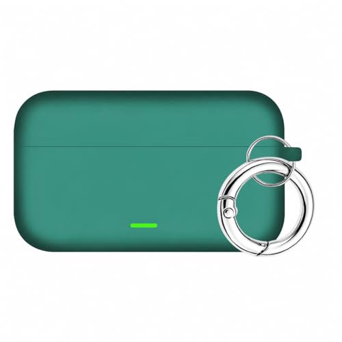Image of Aniex Silicone Case Cover for realme Buds T500 Pro, Shockproof, Anti-Slip, Dustproof, Scratch Resistant, with Carabiner Hook, Full Body Protection (Circle Green)