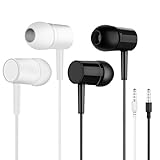 Kaourso Wired Earbuds in-Ear Headphones, Earphones with Microphone, Earphone Case, 3.5mm Tangle-Free Cord, Mic, Calls Compatible for Android - 2 Pack (Black & White)