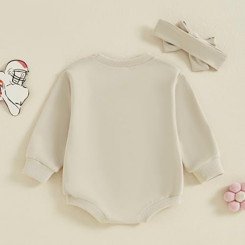 Infant Baby Girl Football Outfits Game Day Print Bubble Oversized Sweatshirt Romper Headband Cute Fall Winter Clothes3